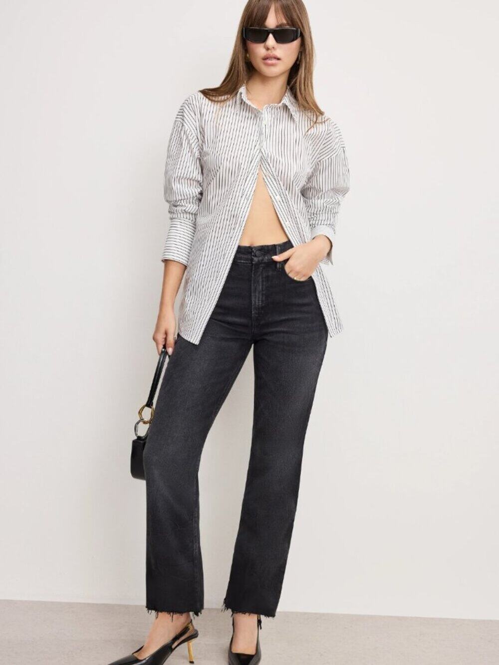 Good American Good Icon High Rise Straight Black Jeans Women's - Size 24W